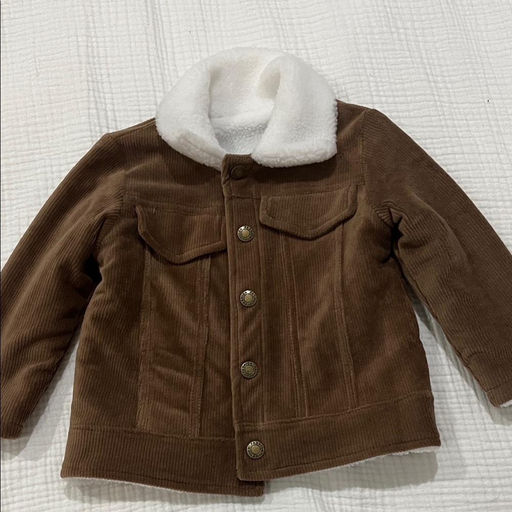 Brown Corduroy Kids Jacket with White Collar